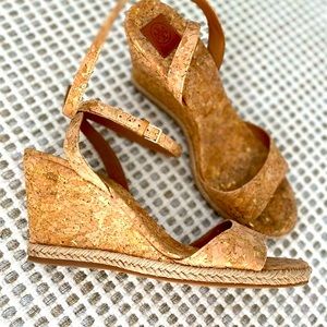 Tory Burch Cork Gold Wedge Sandals